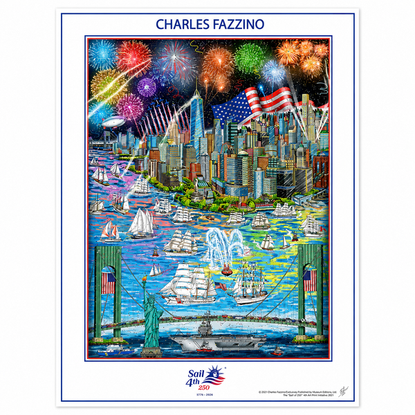 Sail 4th 250 New York Charles Fazzino Wall Poster 18" W x 24" H