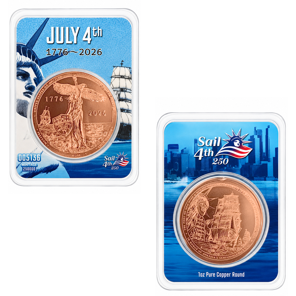 Official Sail 4th 250 New York Commemorative Coin - Front and Back View