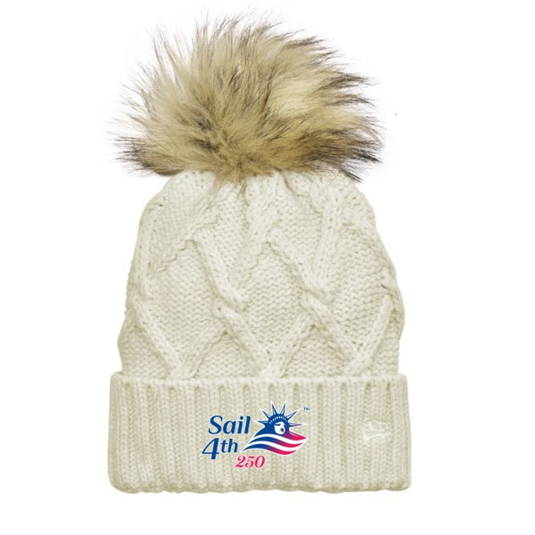 Sail4th 250 Primary Logo Faux Fur Ivory Pom Beanie