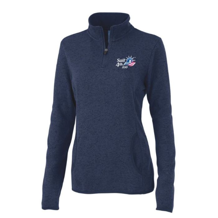 Sail 4th 250 New York Primary Logo Women's Heather Navy Fleece 1/4 Zip Pullover