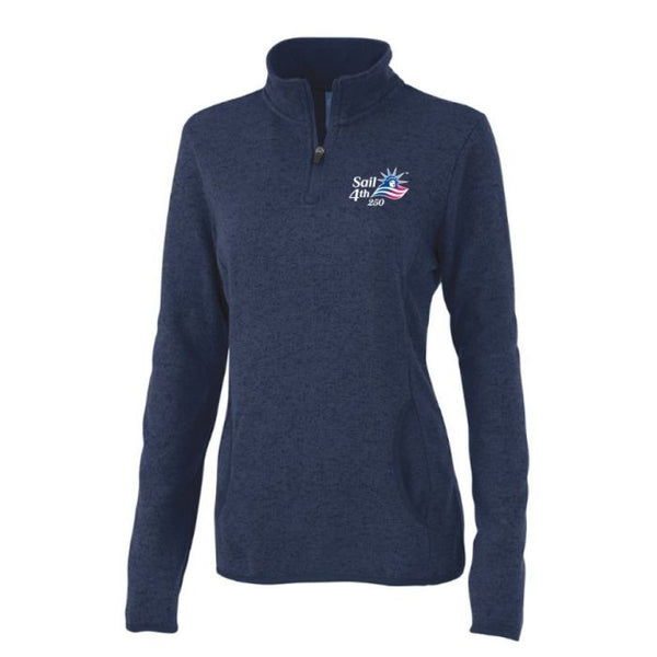 Sail 4th 250 New York Primary Logo Women's Heather Navy Fleece 1/4 Zip Pullover