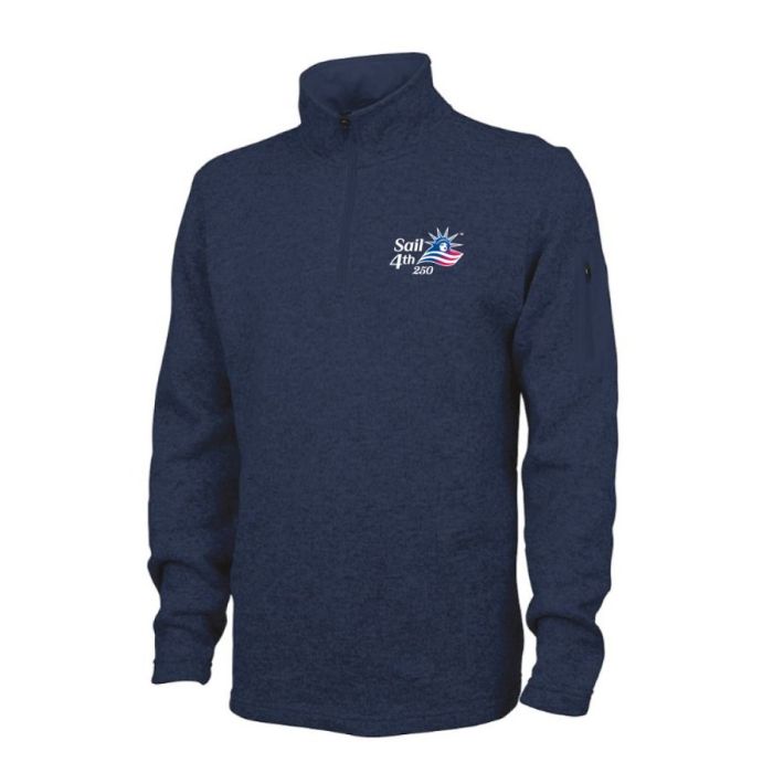 Sail 4th 250 New York Primary Logo Men's Heather Navy Fleece 1/4 Zip Pullover