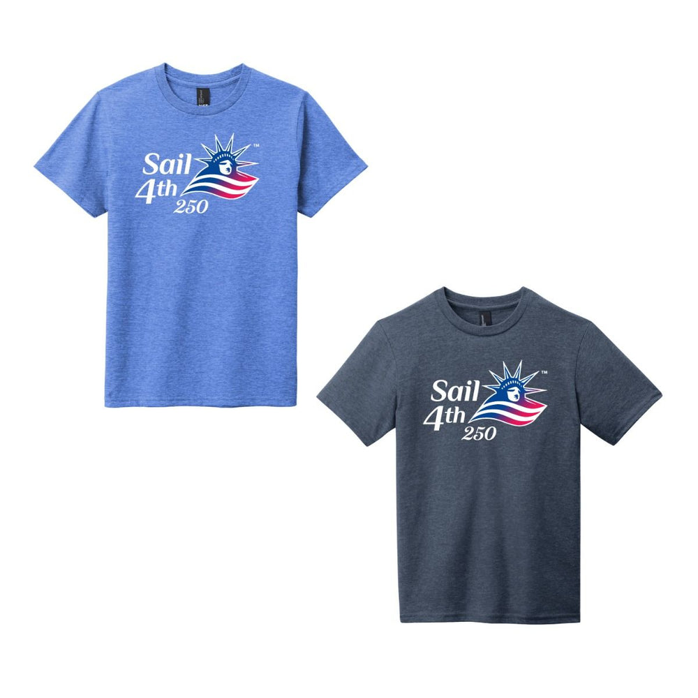 Sail 4th 250 New York Primary Logo Heather Navy & Heather Royal Youth T-Shirt