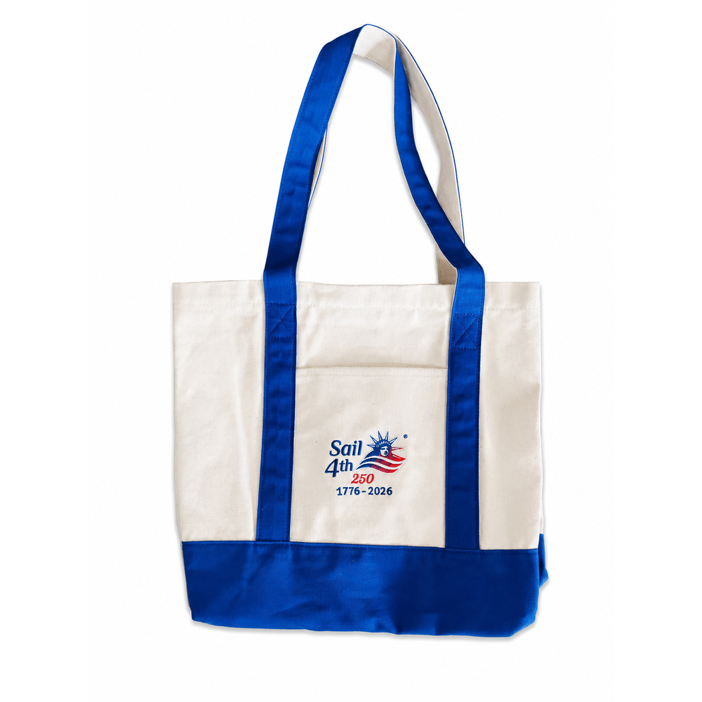 Sail4th 250 Logo Embroidered Square Cotton Canvas Tote Bag Navy