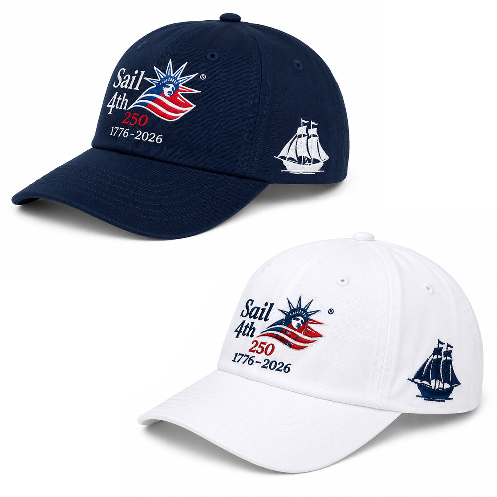 Sail4th 250 Logo, Ship, and New York 2026 Embroidered Low Profile Hat with Adjustable Strap Available Colors