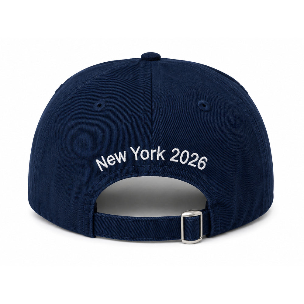 Sail4th 250 Logo, Ship, and New York 2026 Embroidered Low Profile Hat with Adjustable Strap Navy Back View