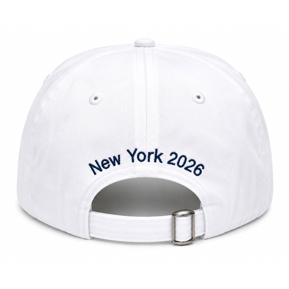 Sail4th 250 Logo, Ship, and New York 2026 Embroidered Low Profile Hat with Adjustable Strap White Back View