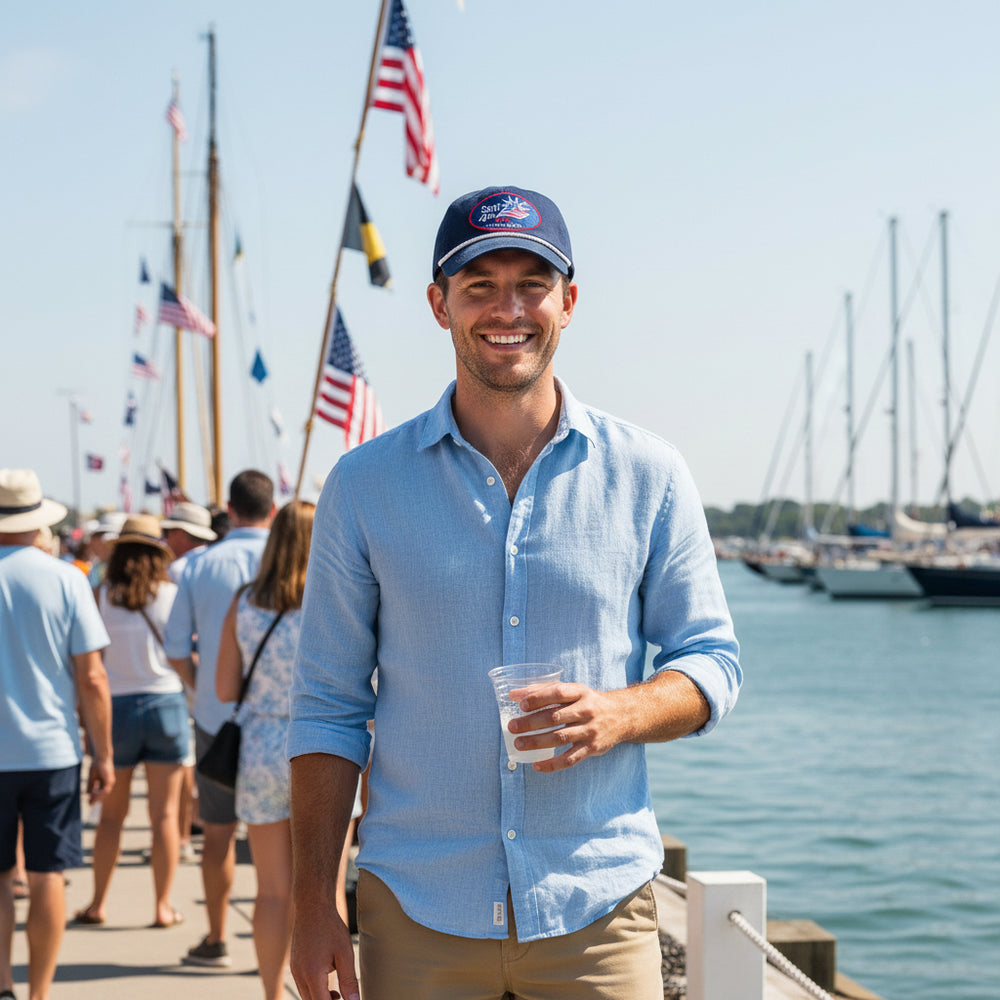 Sail4th 250 Logo, Ship, and New York 2026 Embroidered Patch Rope Structured Hat with Adjustable Strap  in Outdoor Event