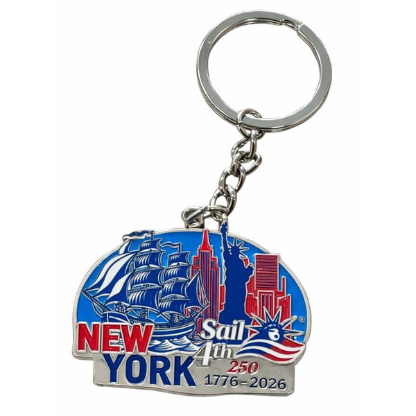 Sail4th 250 Logo NEW YORK with Skyline and Sailing Ship Key Chain