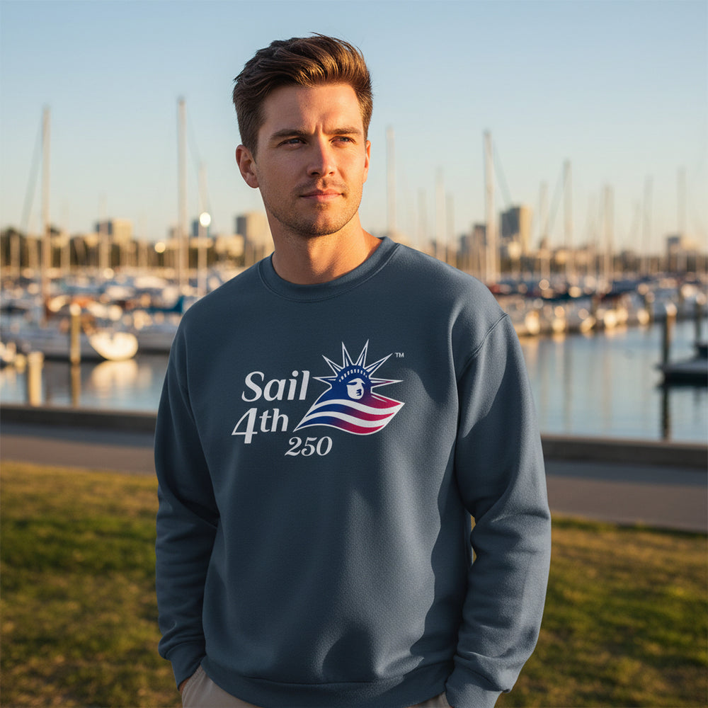 Sail4th 250 Primary Logo Crewneck Sweatshirt in Use Outdoor View