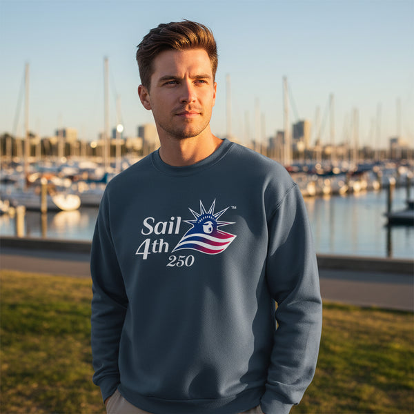 Sail4th 250 Primary Logo Crewneck Sweatshirt in Use Outdoor View