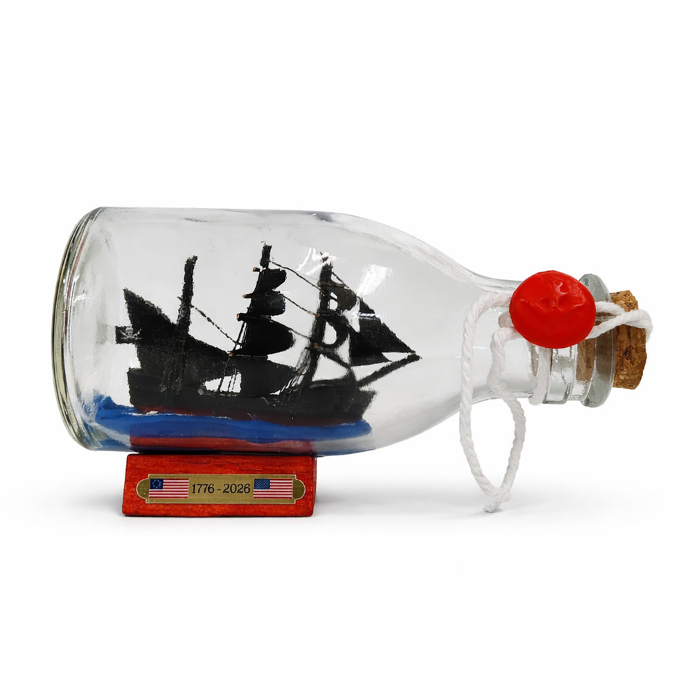 Tall Ship Black Pearl Pirate Bottle Display with Wooden Base - Small 5" Length