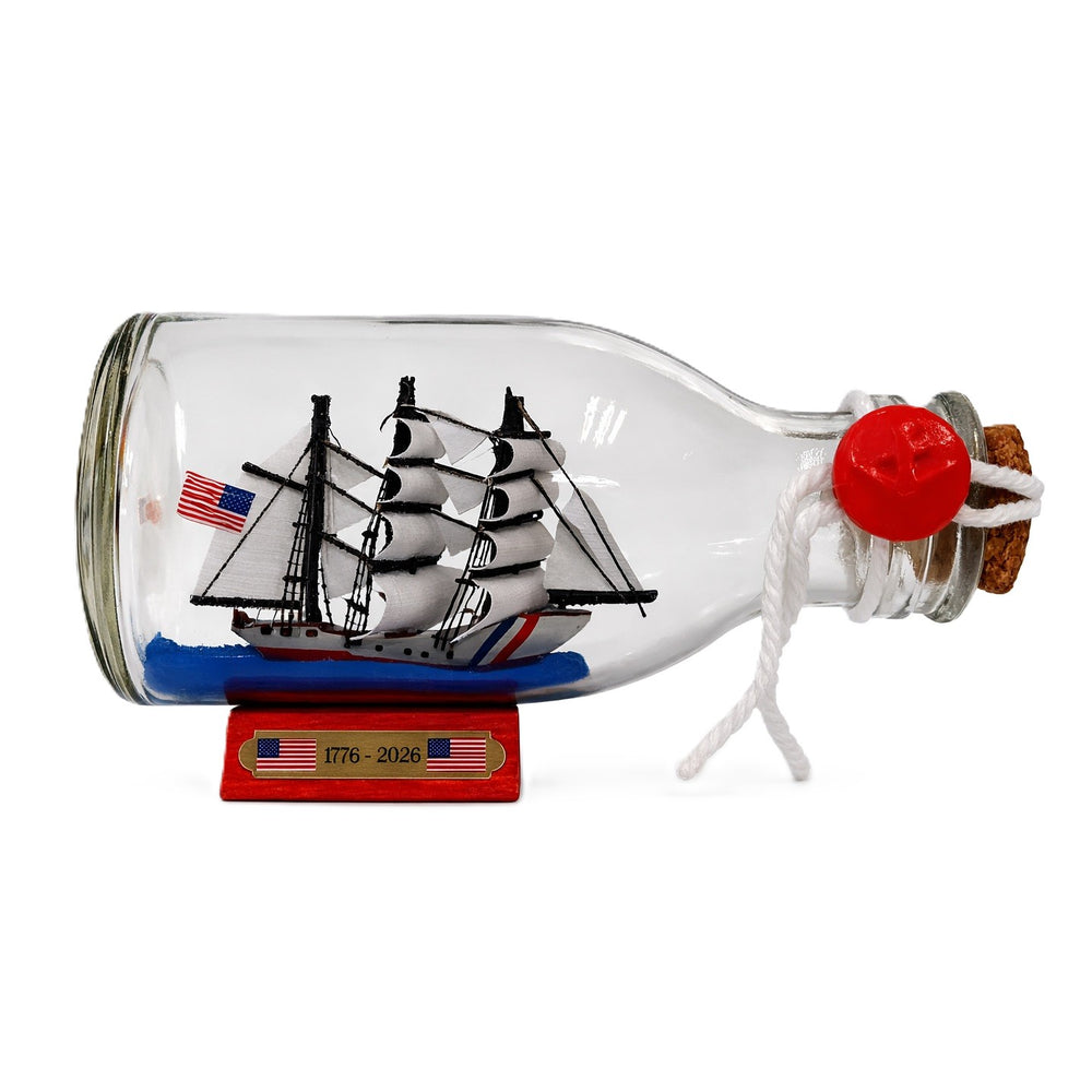 Tall Ship USCGC Eagle Bottle Display with Wooden Base