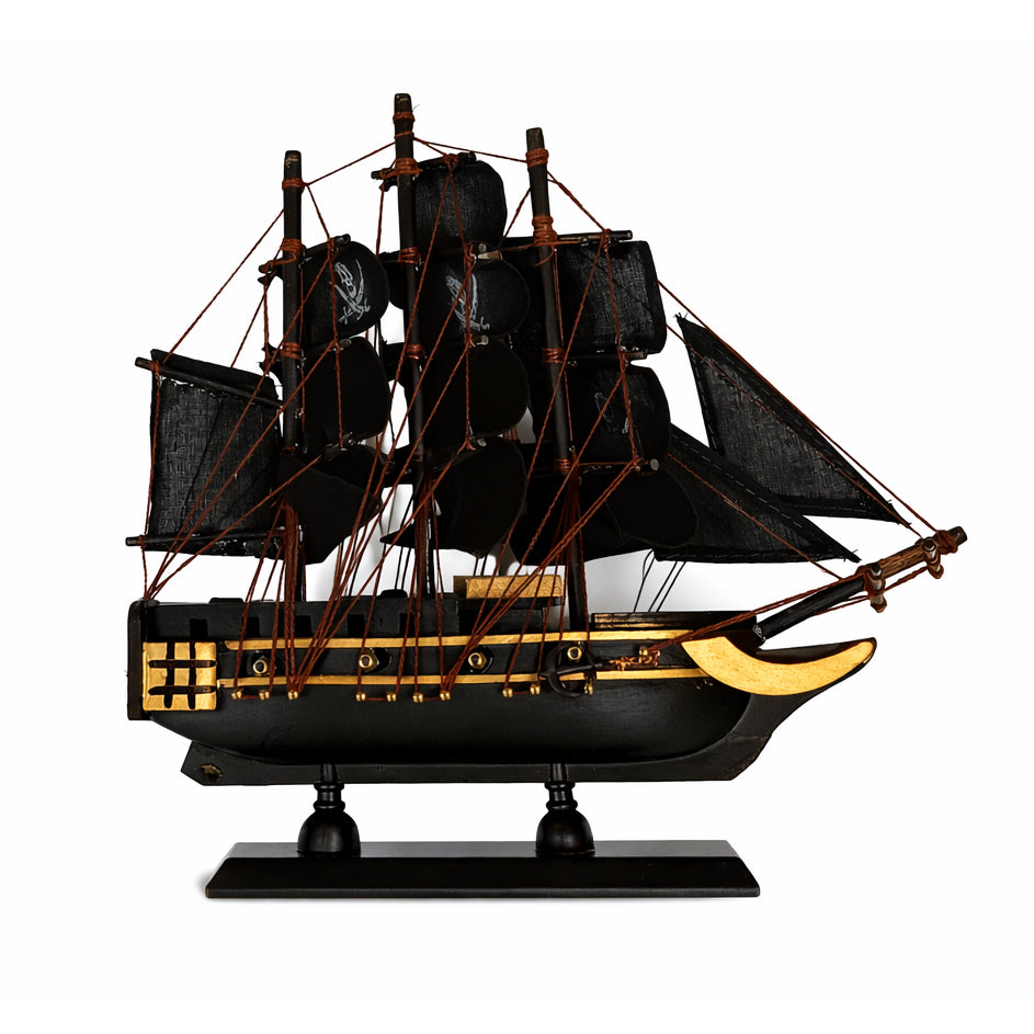 Tall Ship Black Pearl Pirate Miniature Model Ships 9" Length - Right Bow Facing