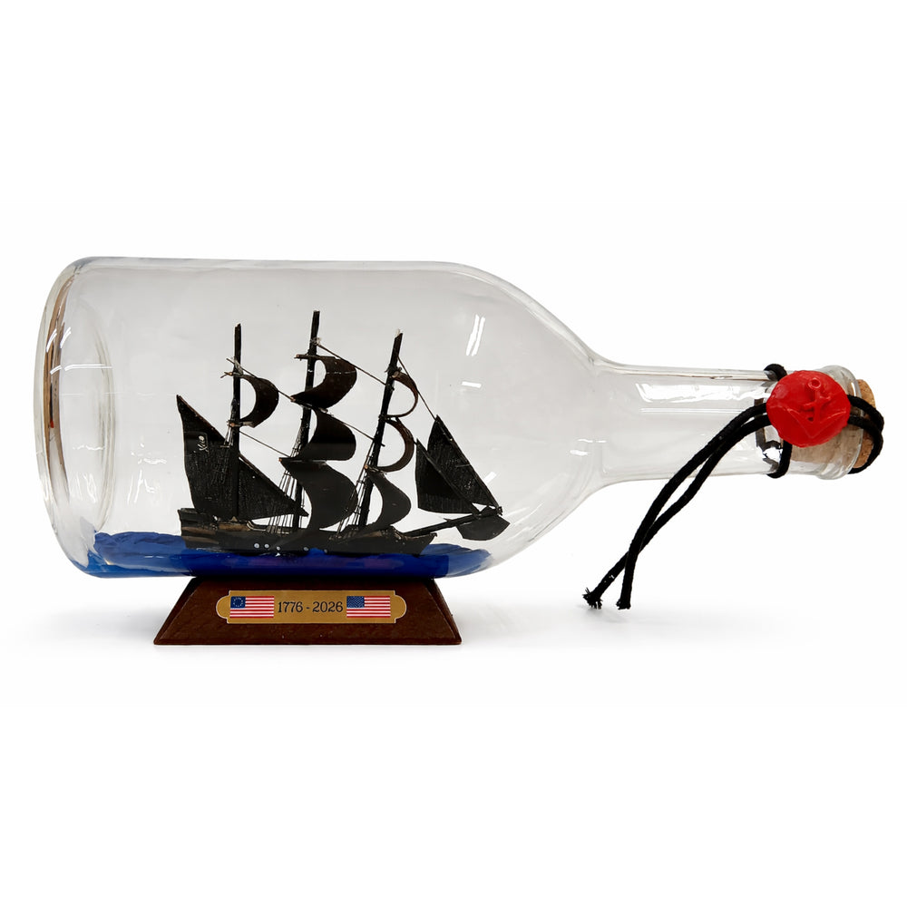 Tall Ship Black Pearl Pirate Bottle Display with Wooden Base Large - 9" Length