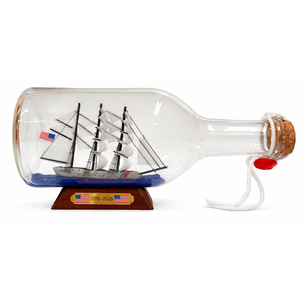 Tall Ship USCGC Eagle Bottle Display with Wooden Base Large