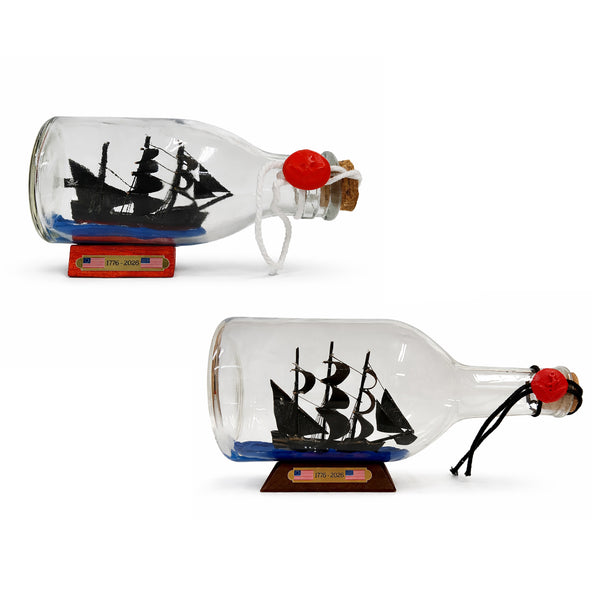 Tall Ship Black Pearl Pirate Bottle Display with Wooden Base - Available Sizes
