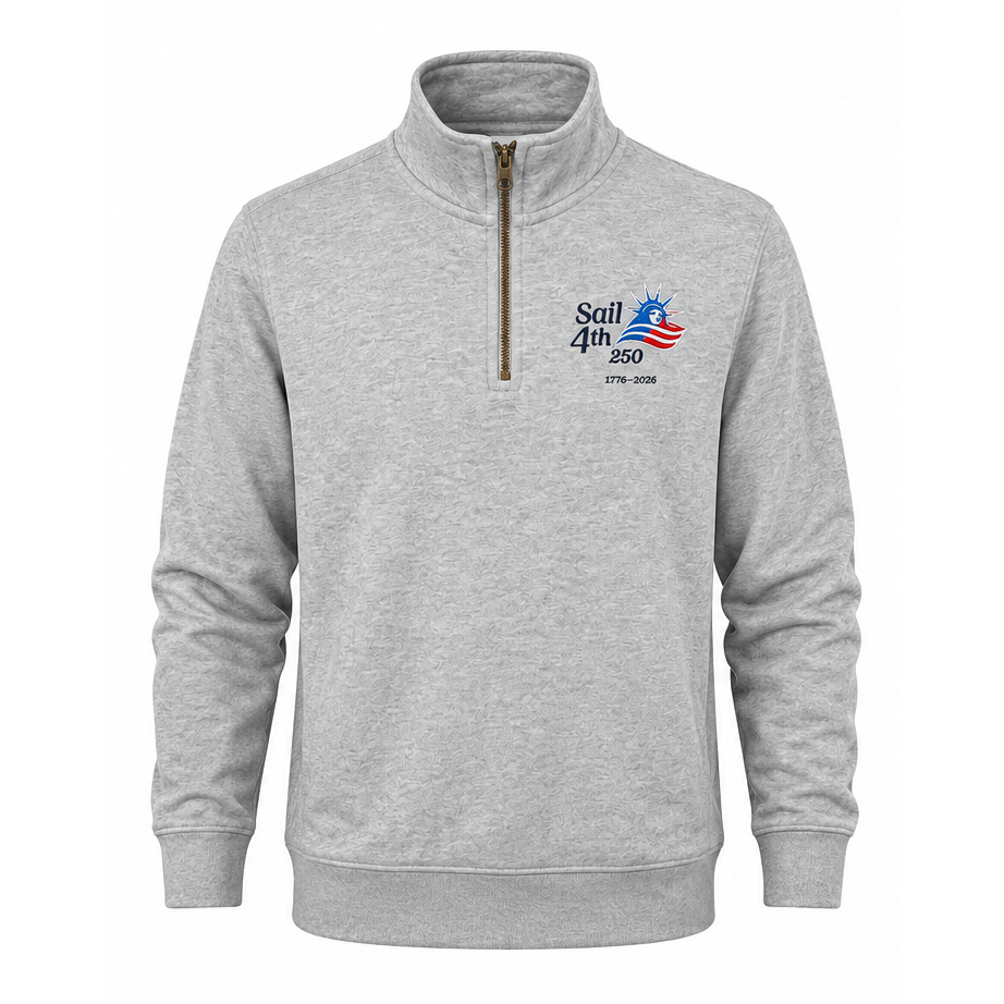 Sail 4th 250 New York Embroidered Primary Logo 1/4 Zip Cotton Sweatshirt Gray