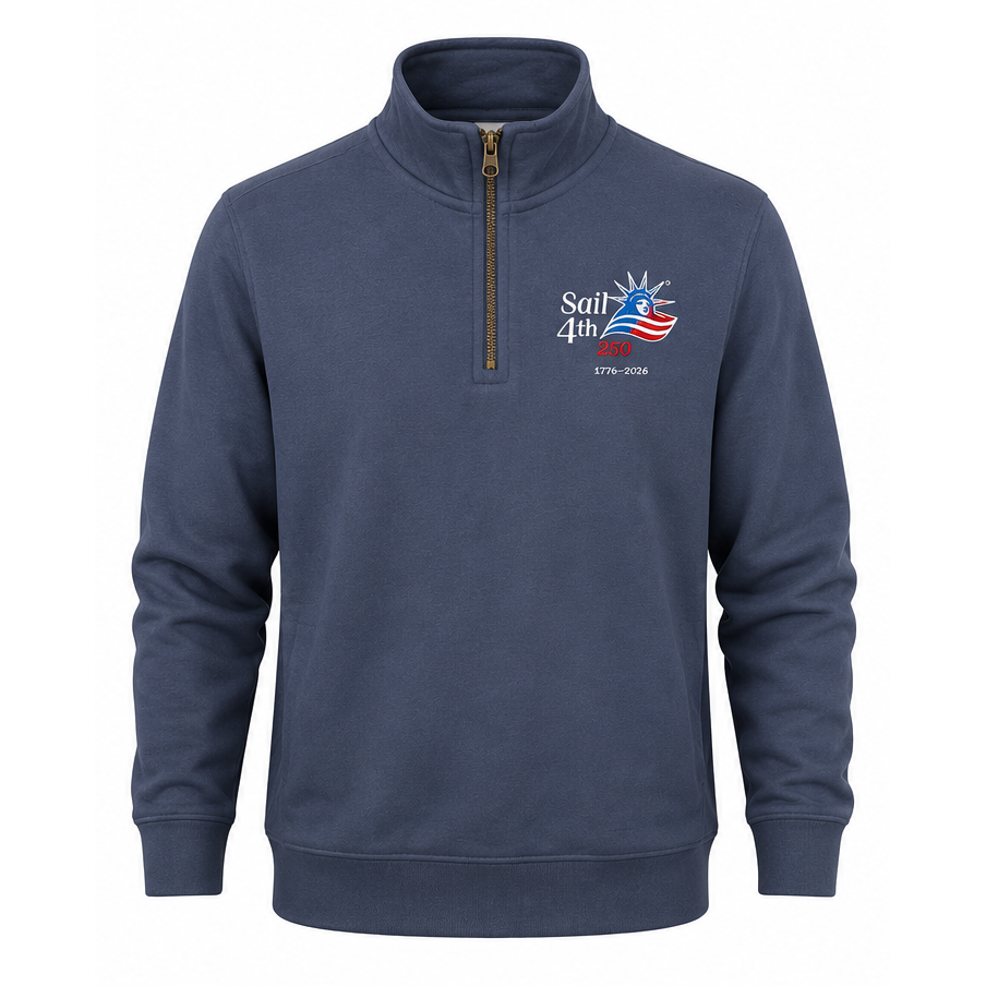 Sail 4th 250 New York Embroidered Primary Logo 1/4 Zip Cotton Sweatshirt Navy