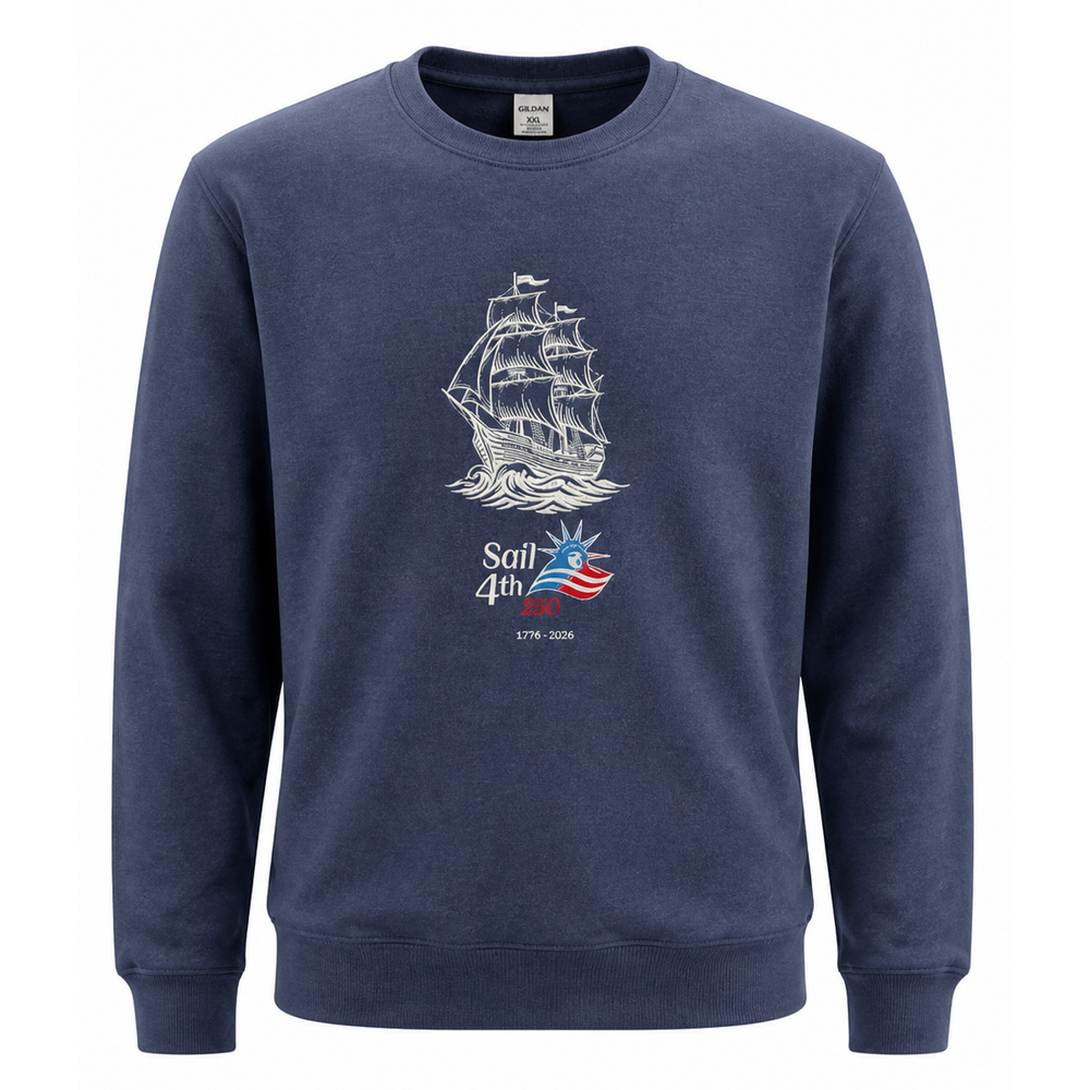Sail 4th 250 New York Embroidered Logo and Tall Ship Crewneck Navy Product View