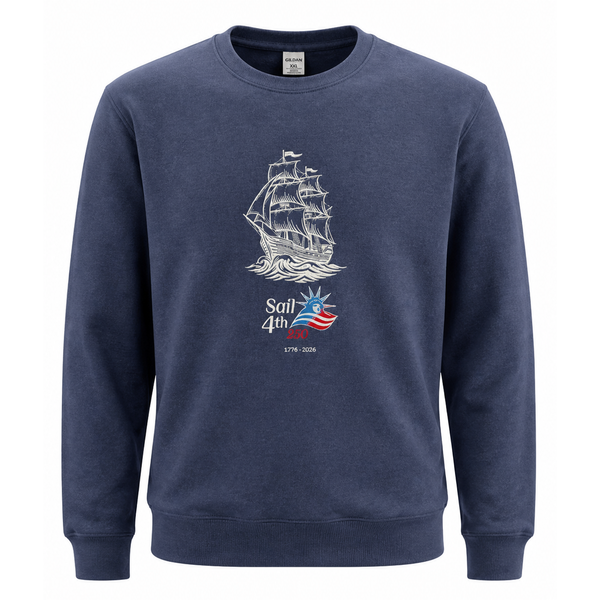 Sail 4th 250 New York Embroidered Logo and Tall Ship Crewneck Navy Product View