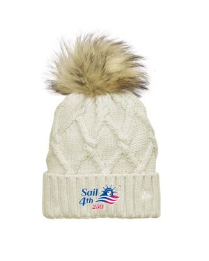 Sail4th 250 Primary Logo Faux Fur Ivory Pom Beanie 