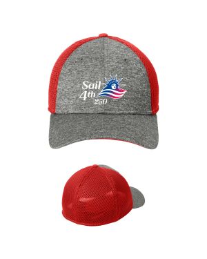 Sail4th 250 Primary Logo Heather Charcoal Red Stretch Mesh Cap Product Front and Back View