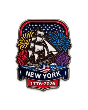 Sail4th 250 Logo NEW YORK with Fireworks and Ship Lapel Pin
