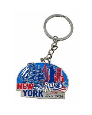 Sail4th 250 Logo NEW YORK with Skyline and Sailing Ship Key Chain