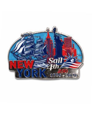 Sail4th 250 Logo NEW YORK with Skyline and Sailing Ship Lapel Pin