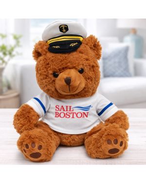 Sail Boston Primary Logo Plush Bear with T-Shirt and Captain Hat